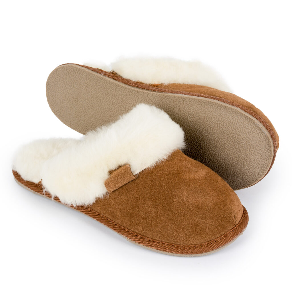 Fur-Lined Leather Slippers – Cozy Women