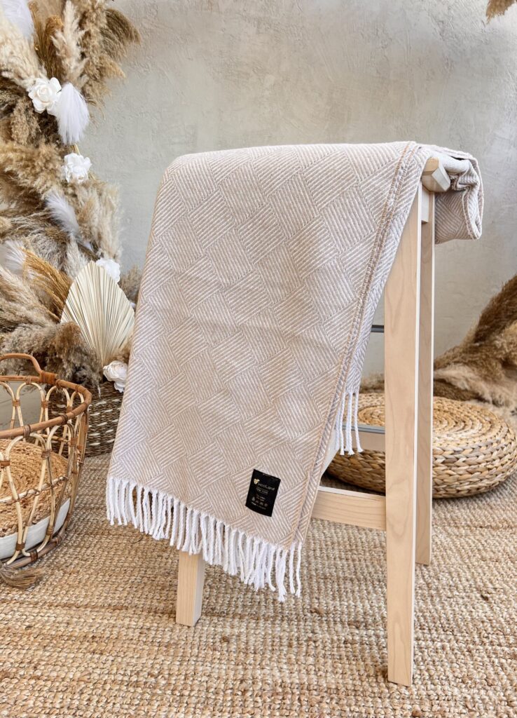 Light Latte Plaid Blanket - Chic Comfort in Cotton.