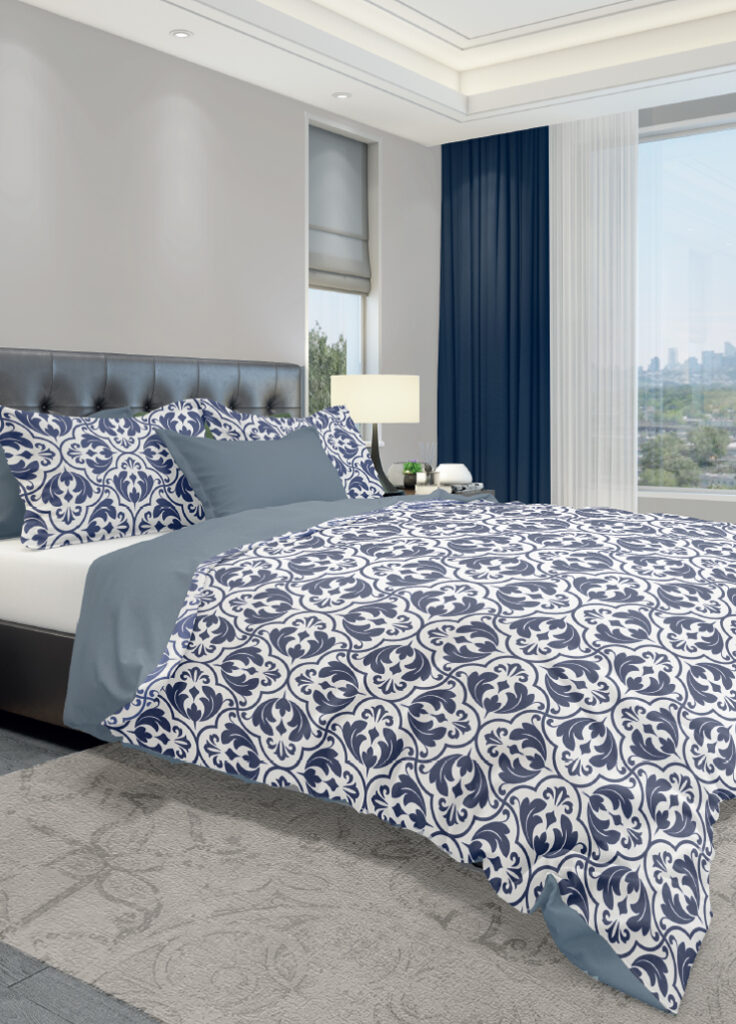 Elegant Blue Cotton Bedding Set - Premium Comfort 200x220