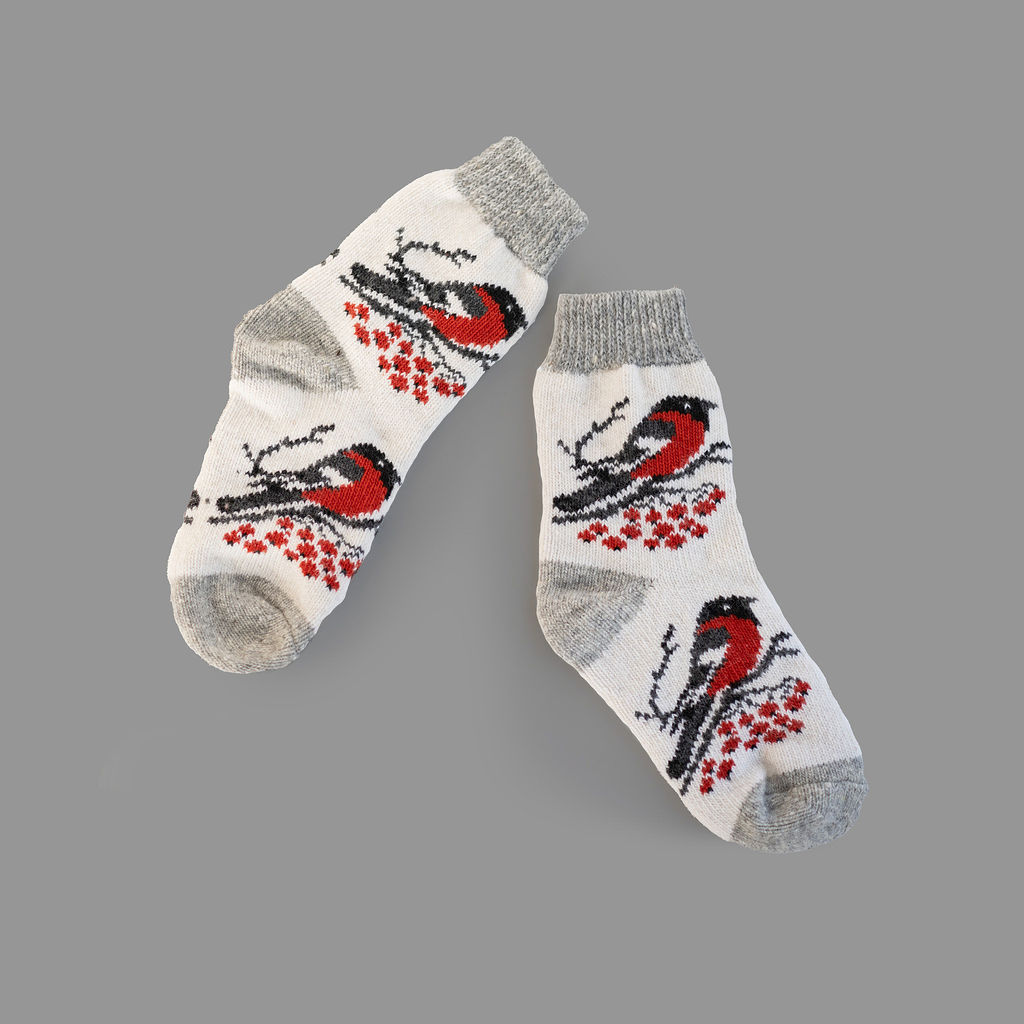 Charming Merino Wool Socks with Bird Design – Women's Comfort & Style