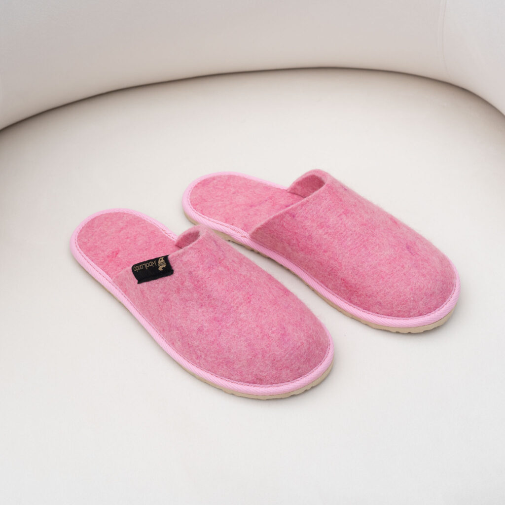 Woolland embossed natural wool felted slippers PINK