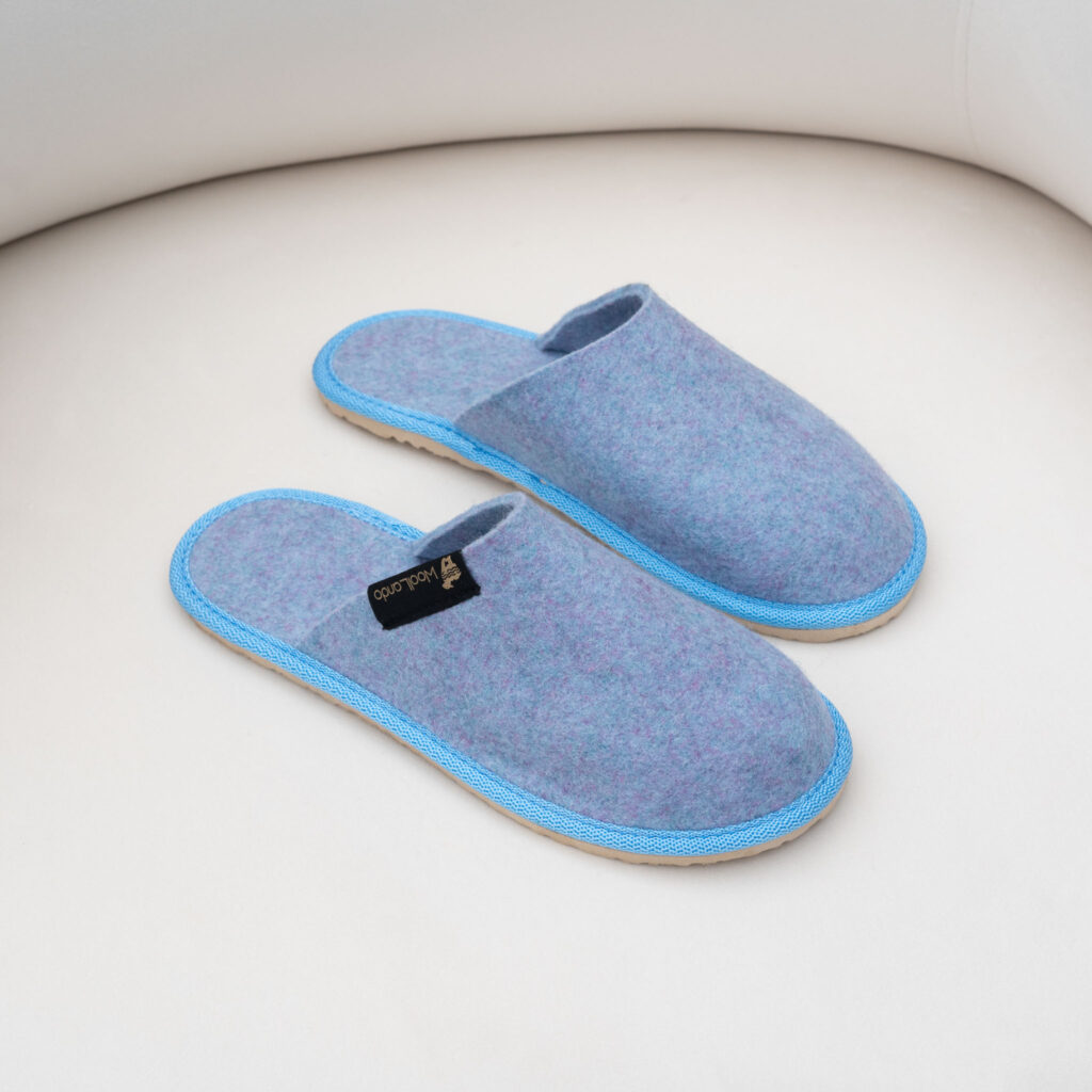 Woolland embossed natural wool felted slippers BLUE