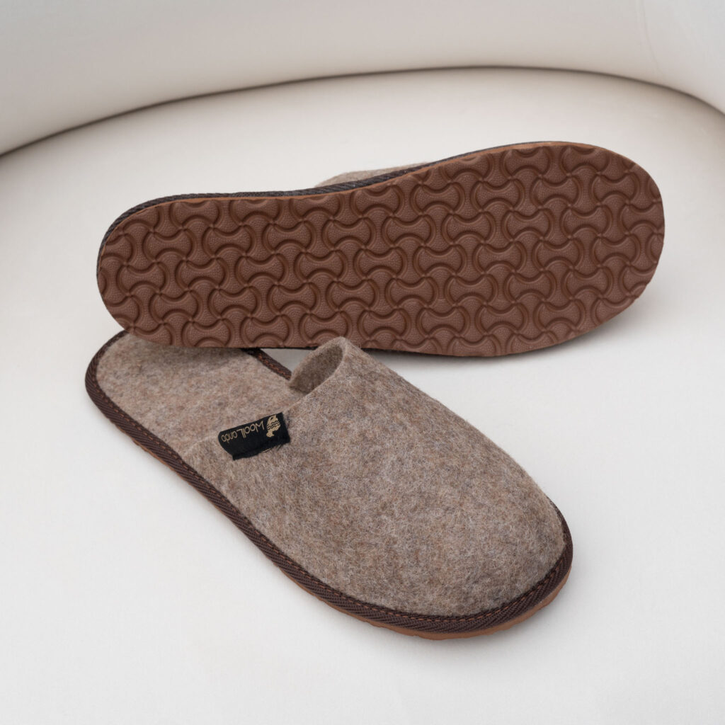 Woolland embossed natural wool felted slippers LINAS