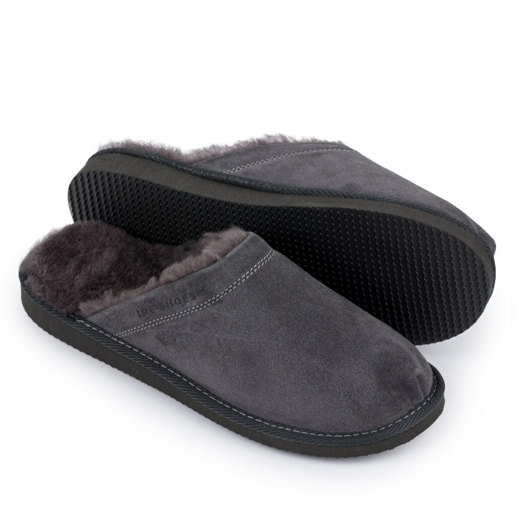 IRE SHOES men's leather slippers with natural fur