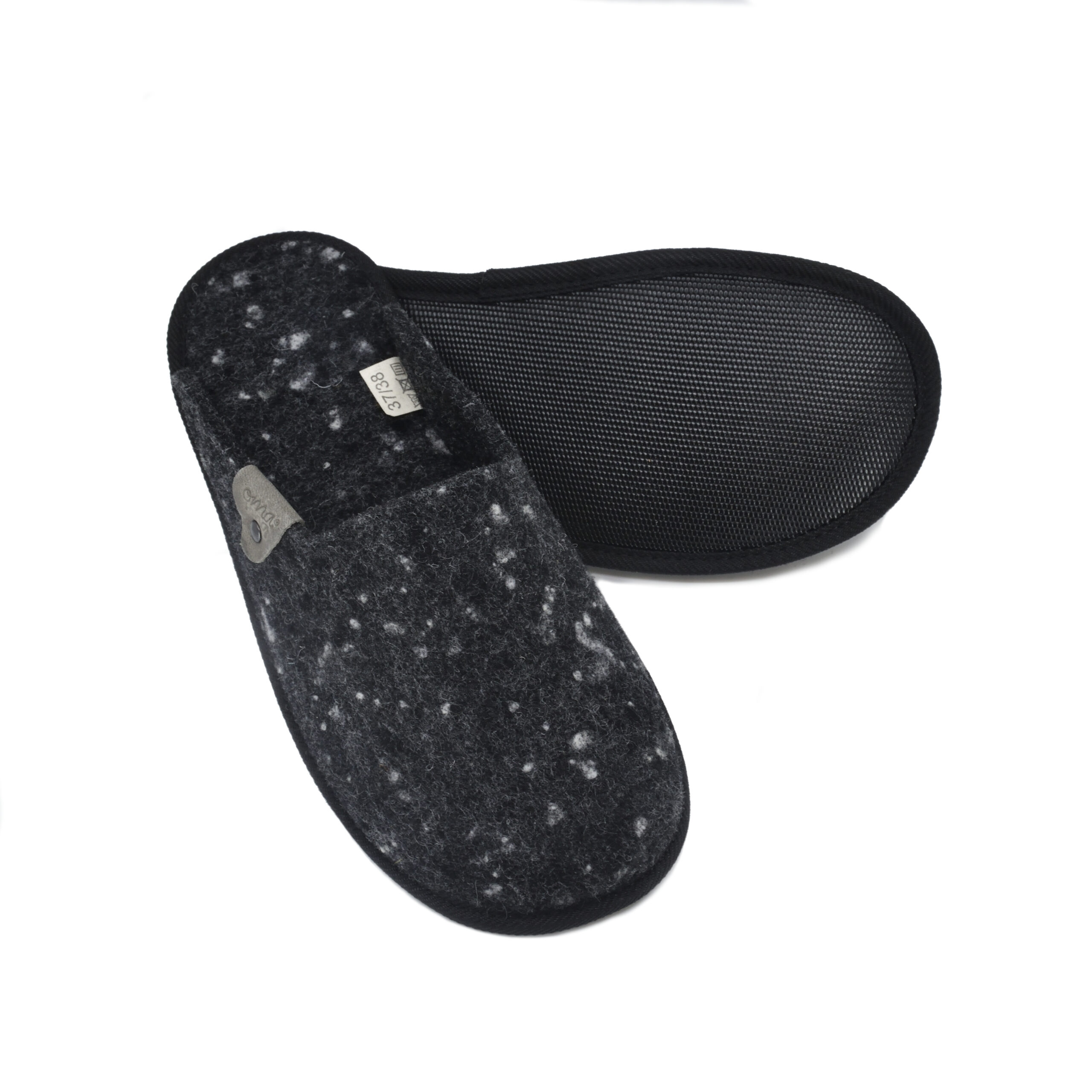 Black natural wool felted slippers PELSI
