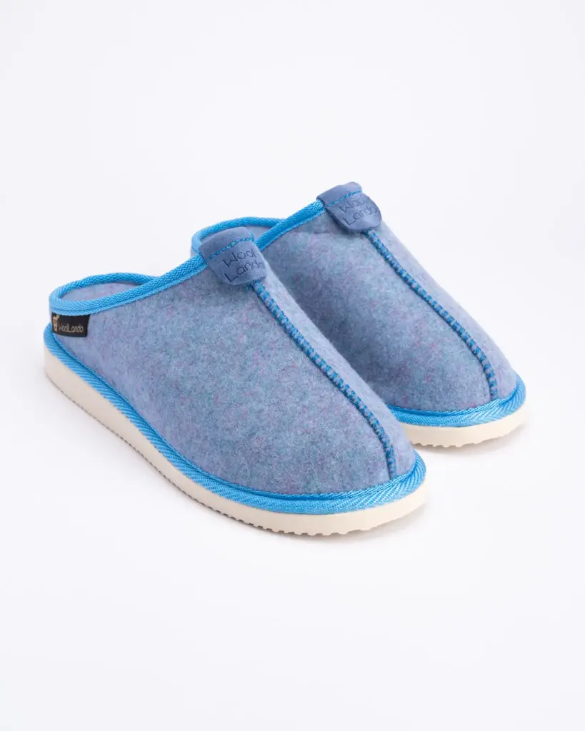 WoolLando natural wool felted slippers CORNFLOWER