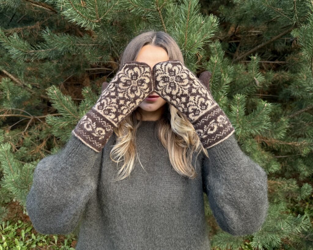 Women's merino wool gloves BROWN FLAKES