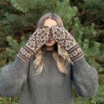 Women's merino wool gloves BROWN FLAKES