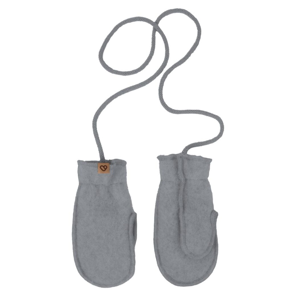 Zaffiro children's lambswool grey mittens with cord