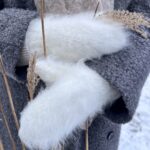 Women's white ANGORA - RABBIT fur gloves