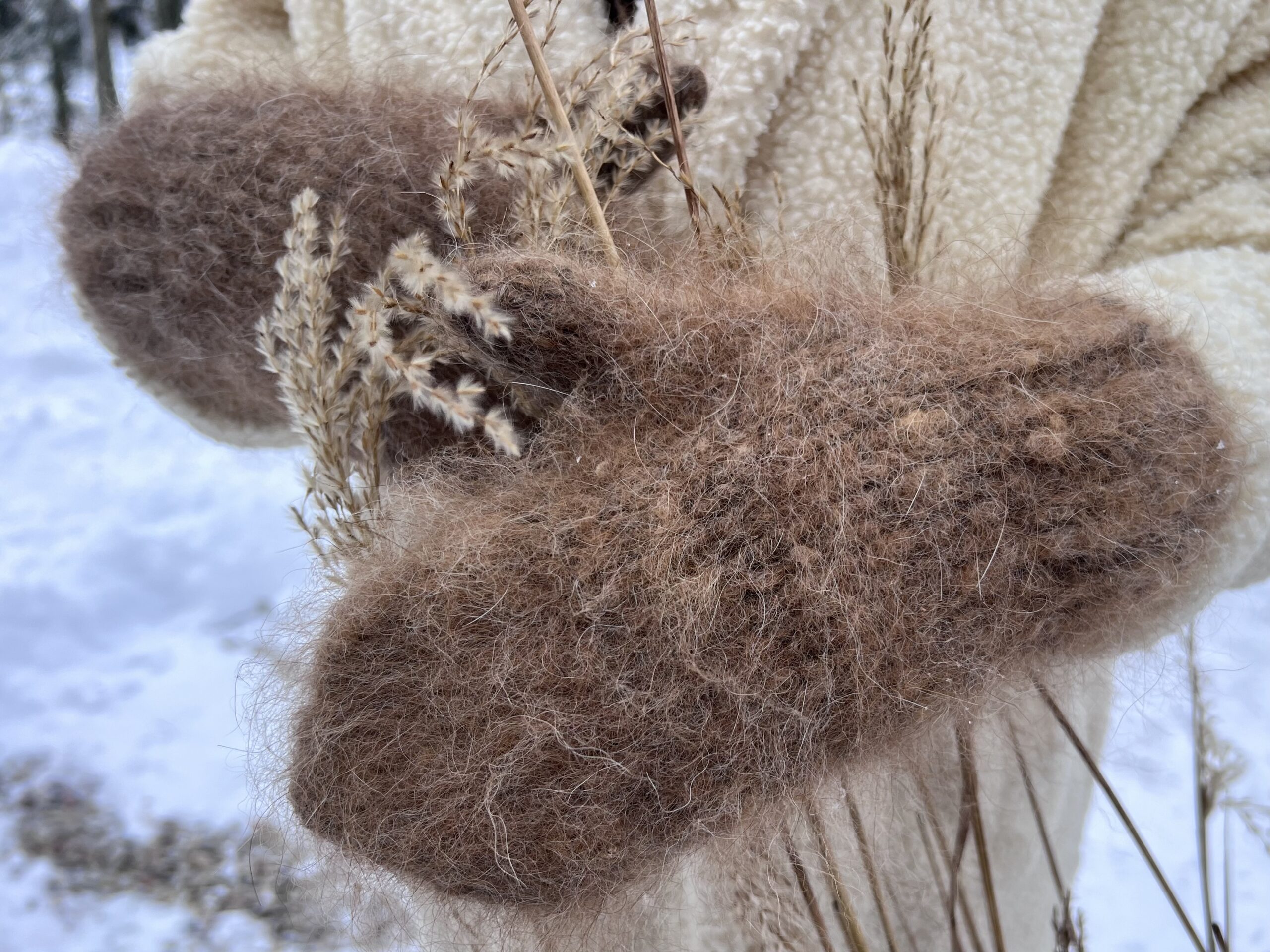 Mittens brown 100 % dog wool gloves