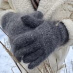 Men's angora wool gloves with fingers BLACK