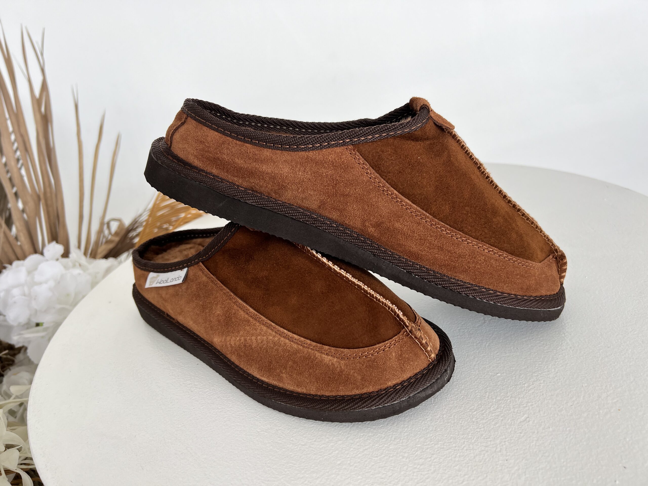 Woolland men's leather slippers CAMEL