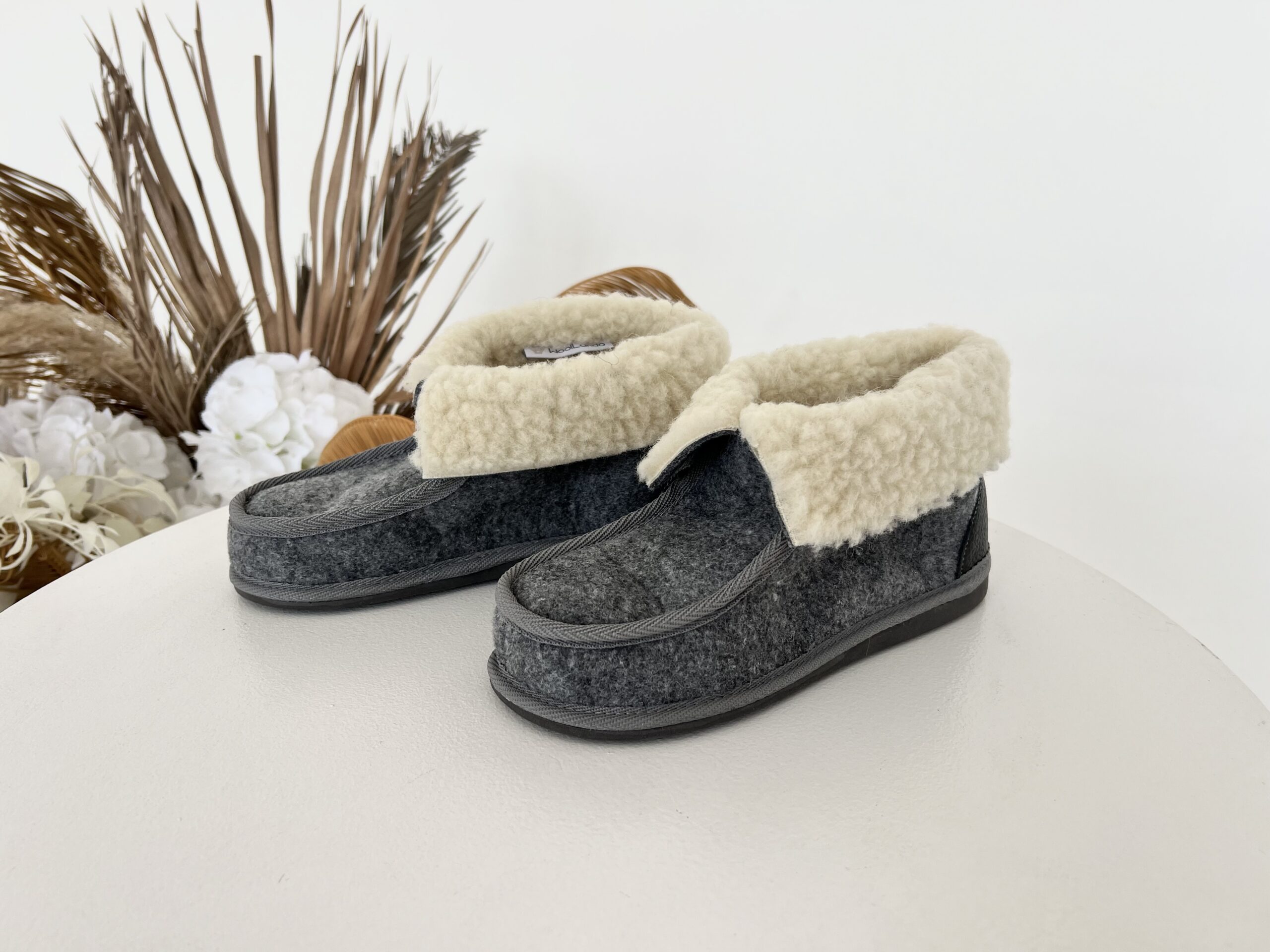 Woolland natural wool grey flip-up sheepskin boots