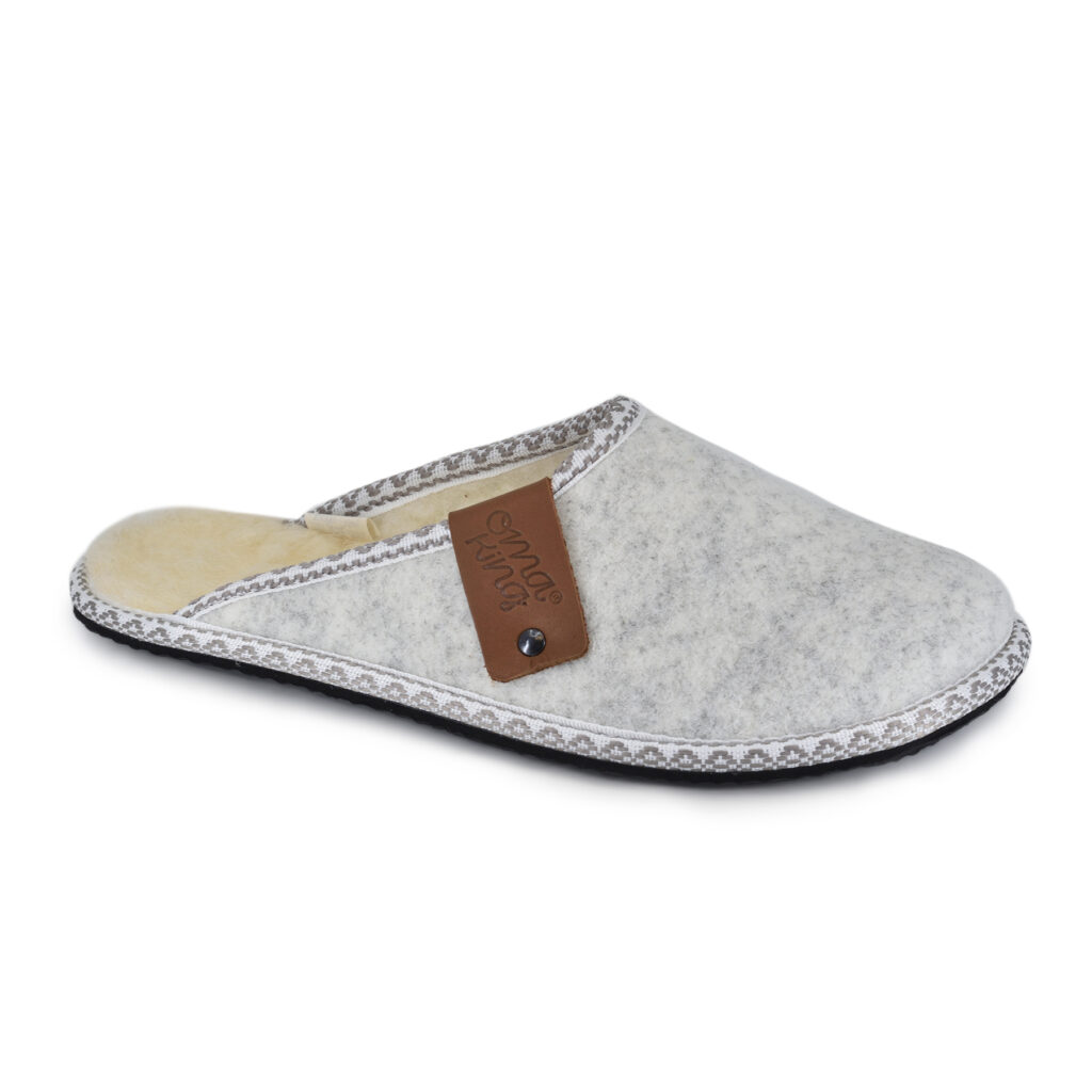 Impressive grey natural wool rolled slippers HALA