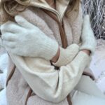 Fingerless women's angora wool gloves WHITE