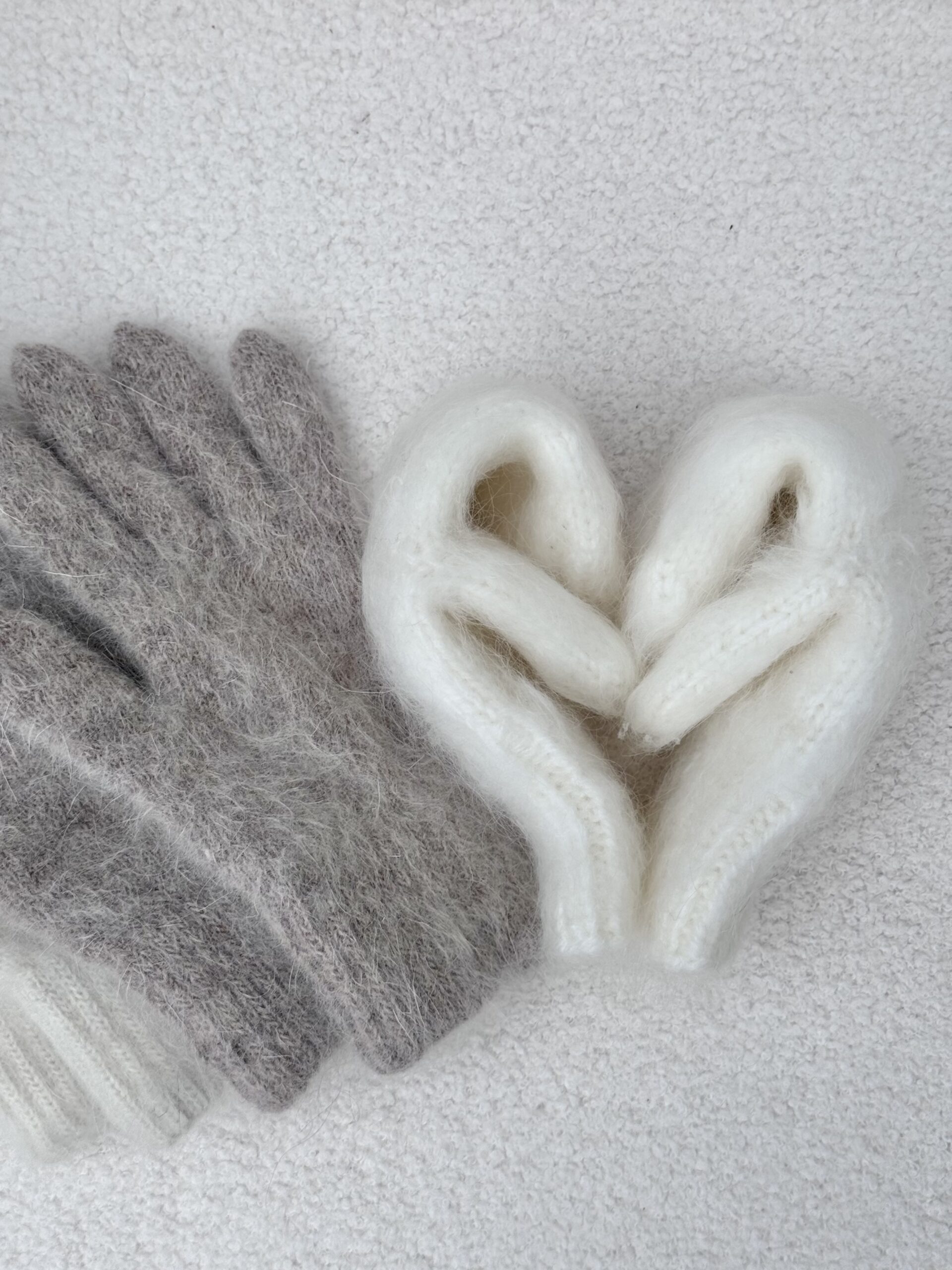 Fingerless women's angora wool gloves WHITE