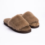 WoolLando women's natural fur brown open slippers