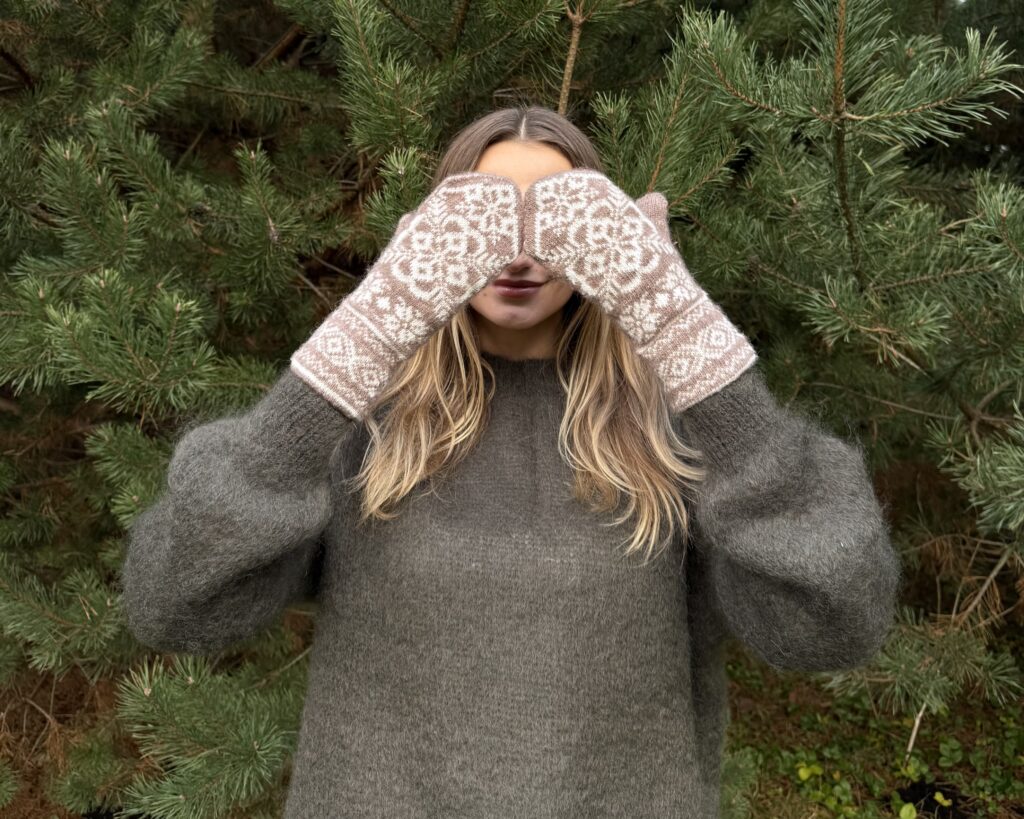 Women's merino wool gloves BROWN FROST