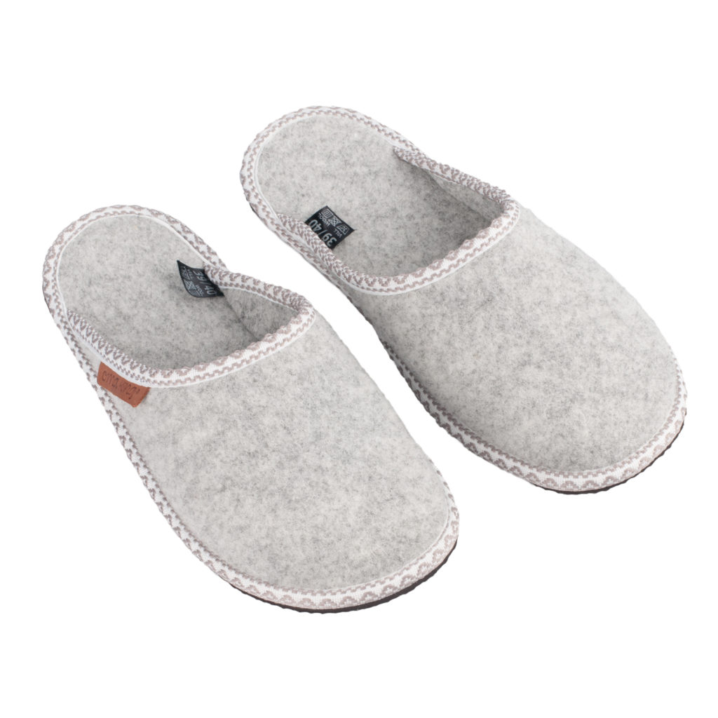 Woolland embossed natural wool felted slippers BEIGE