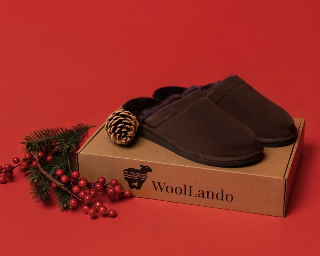 WoolLando men's suede fur leather slippers