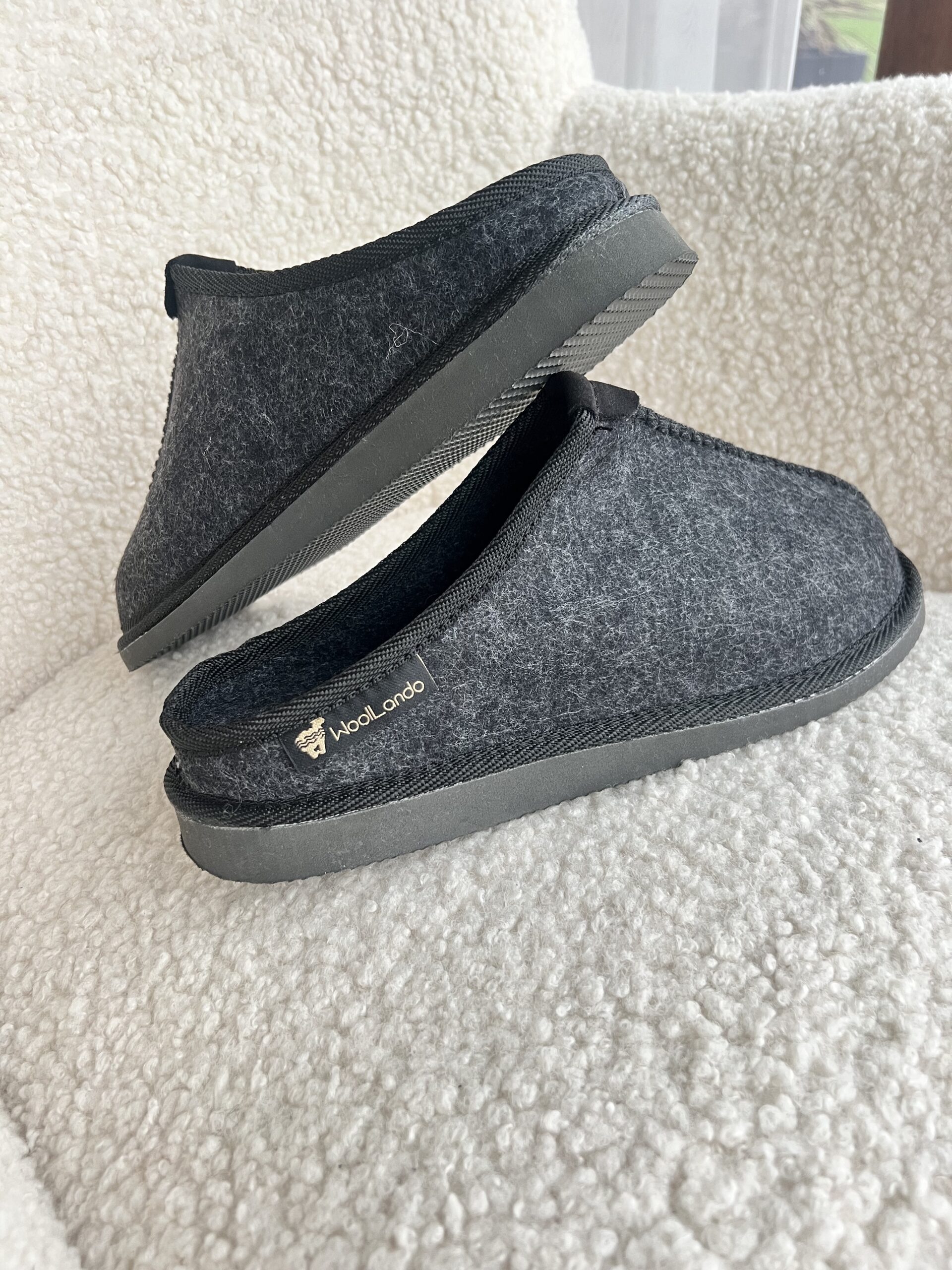 Woolland embossed natural wool felted slippers CARBON