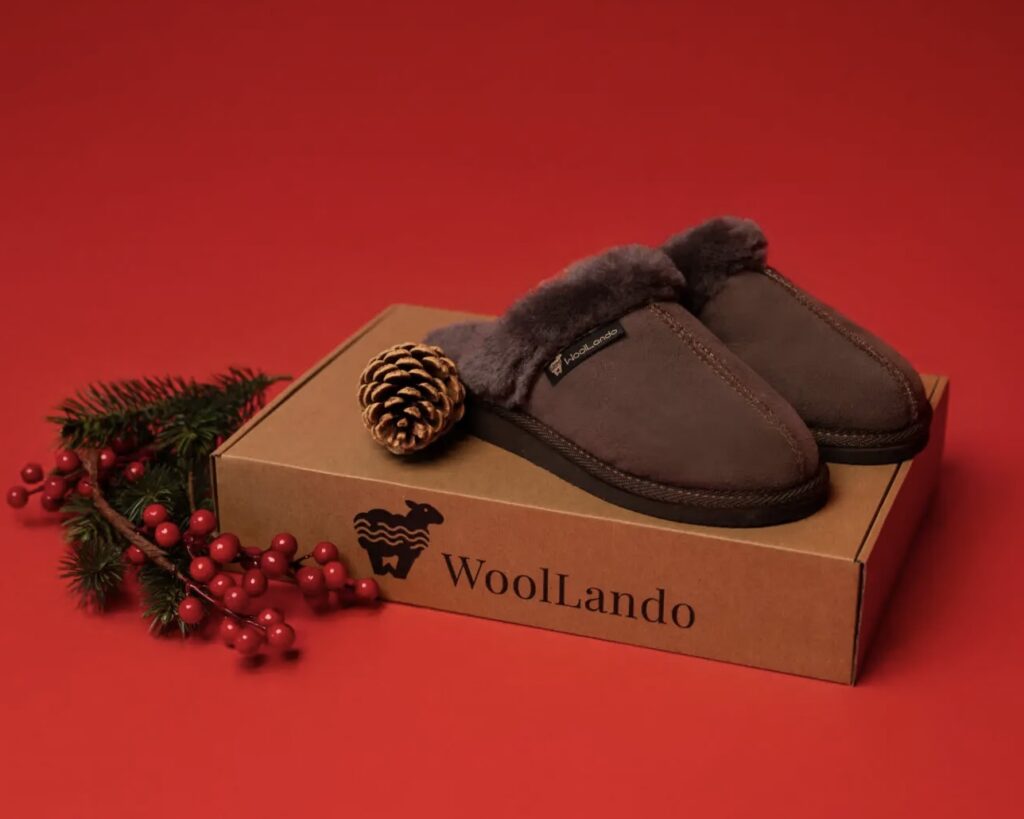 WoolLando women's genuine fur suede leather dark slippers