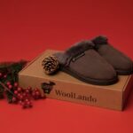 WoolLando women's genuine fur dark leather slippers