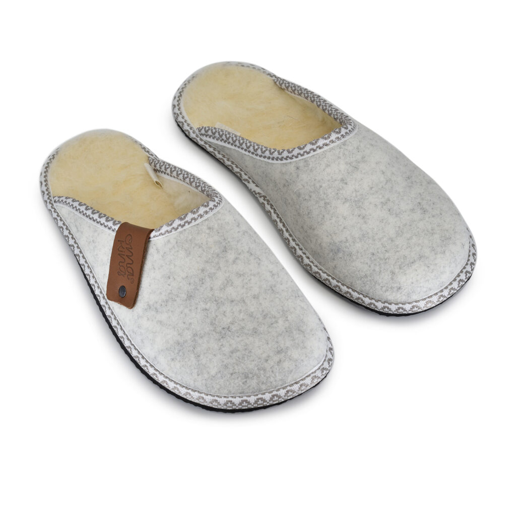 Woolland embossed natural wool felted slippers BEIGE