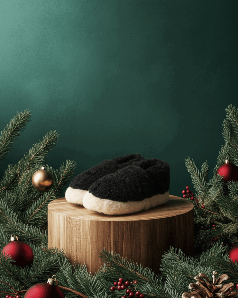 WoolLando natural merino wool ankle slippers – DARK