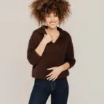 Women’s mohair wool polo sweater BROWN