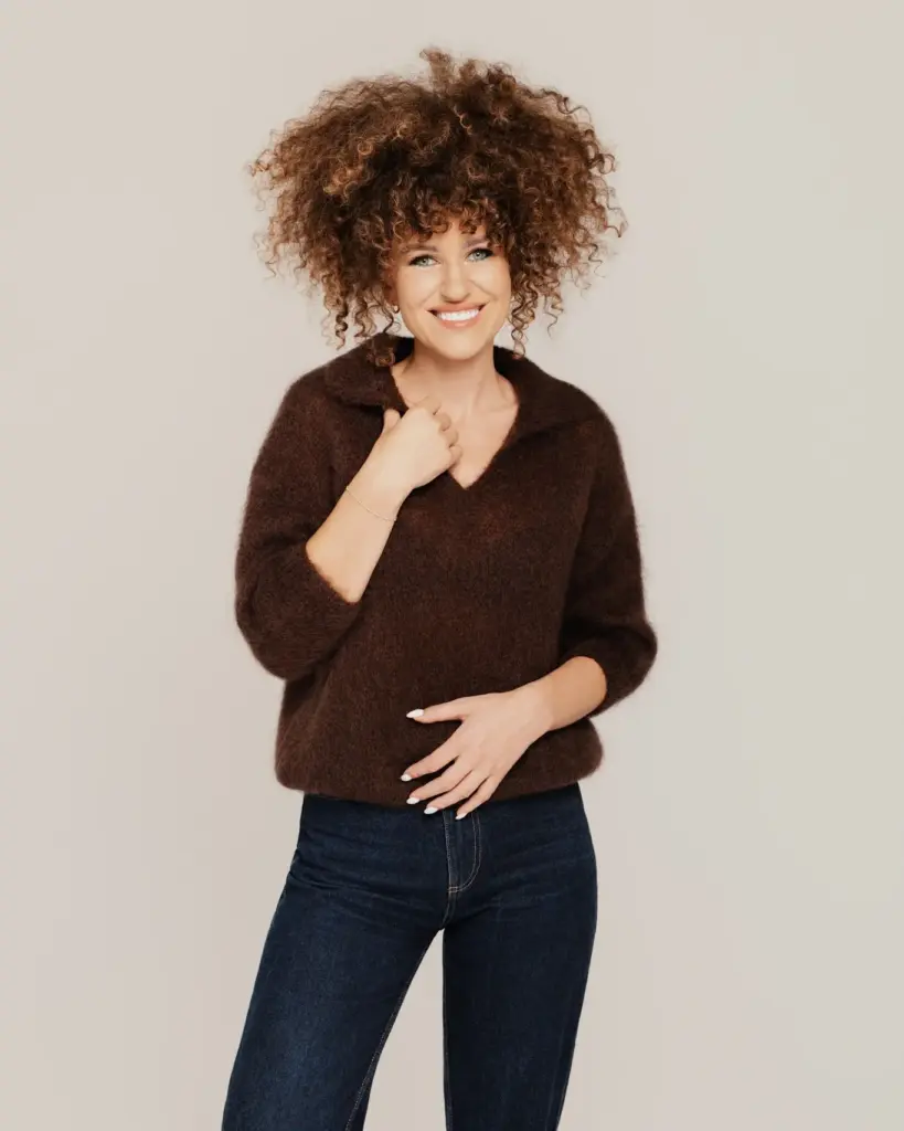 Women’s mohair wool polo sweater BROWN