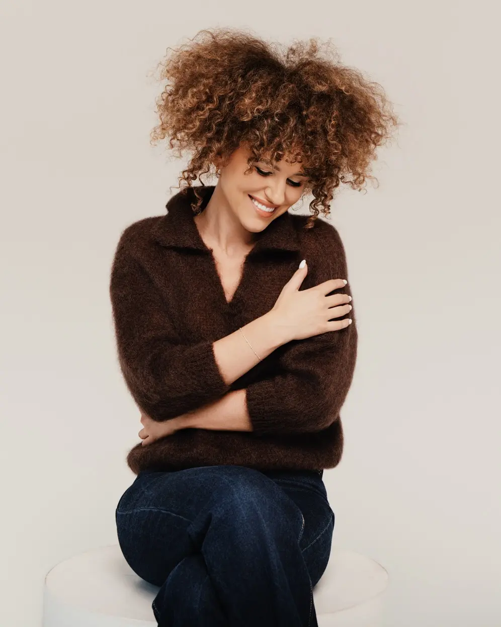 Women’s mohair wool polo sweater BROWN