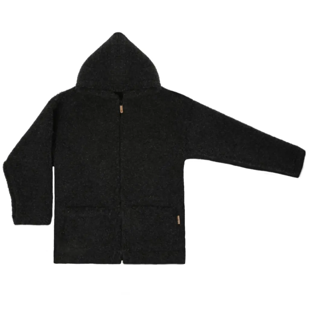 Zaffiro black lamb’s wool jacket with hood ZOYA UNISEX