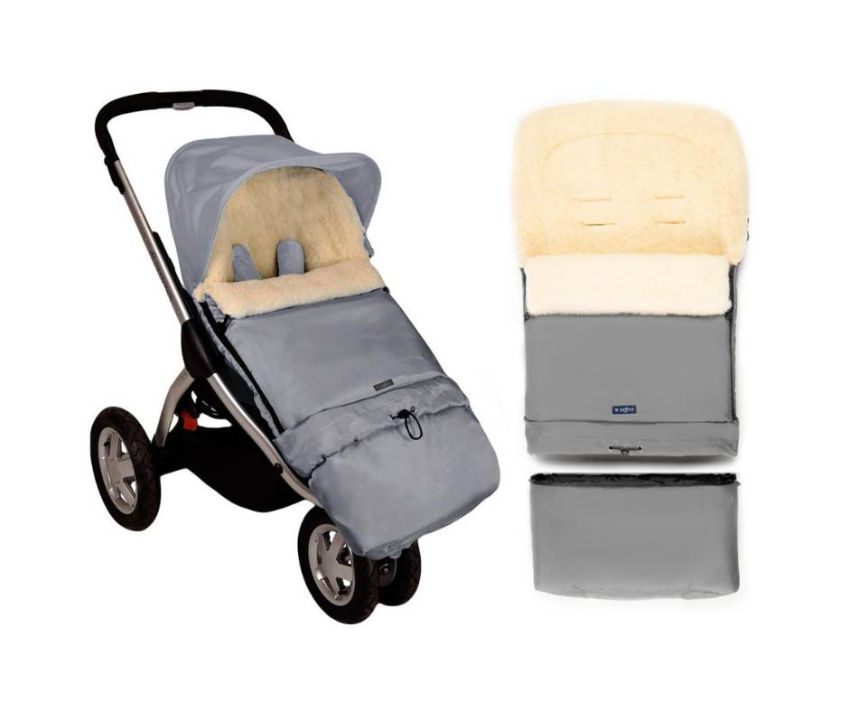 Sleep&Grow natural wool grey baby footmuff / sleeping bag with extension, Zaffiro