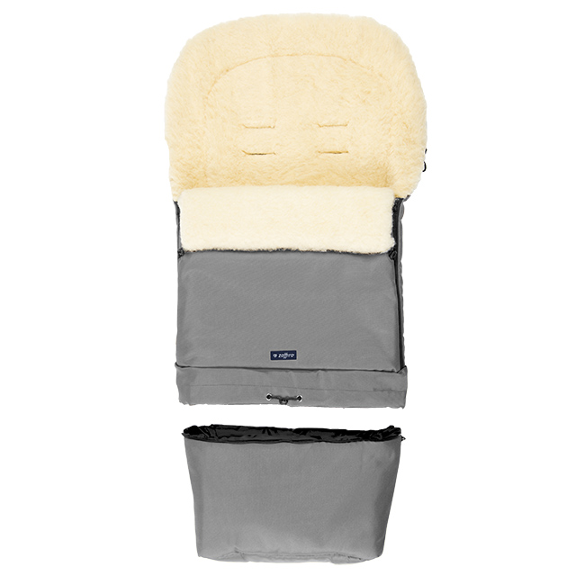 Sleep&Grow natural wool grey baby footmuff / sleeping bag with extension, Zaffiro