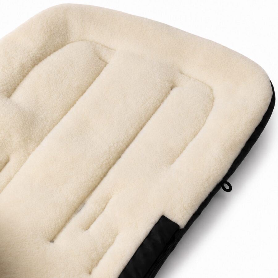 Natural wool black baby footmuff / sleeping bag with extension, Zaffiro