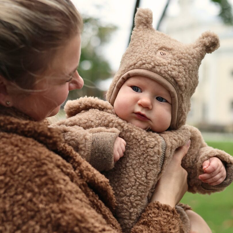 Children’s brown lamb wool hat with ears, Zaffiro