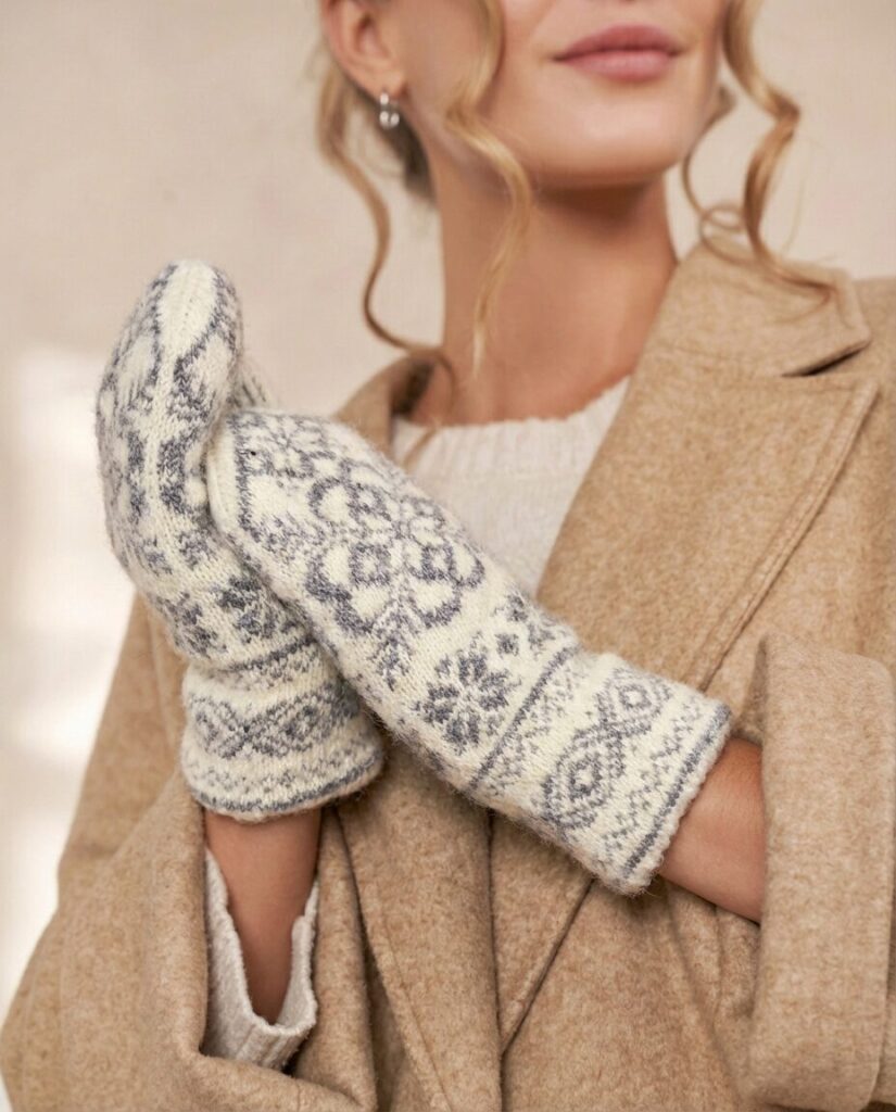 Women’s white merino wool mittens COCO, WoolLando