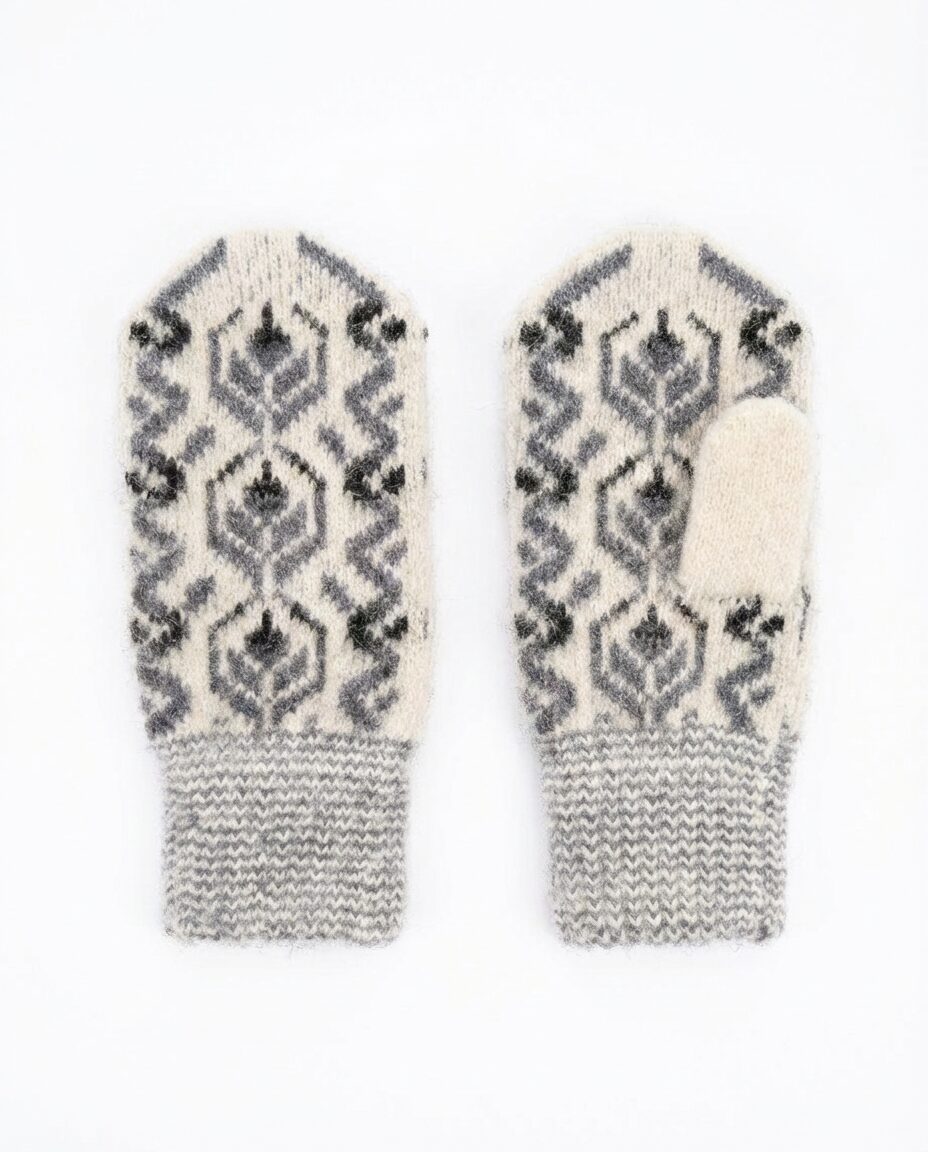 Women’s white merino wool mittens SNOWFLAKE, WoolLando