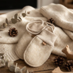 Children’s cream lambswool mittens with a string, Zaffiro