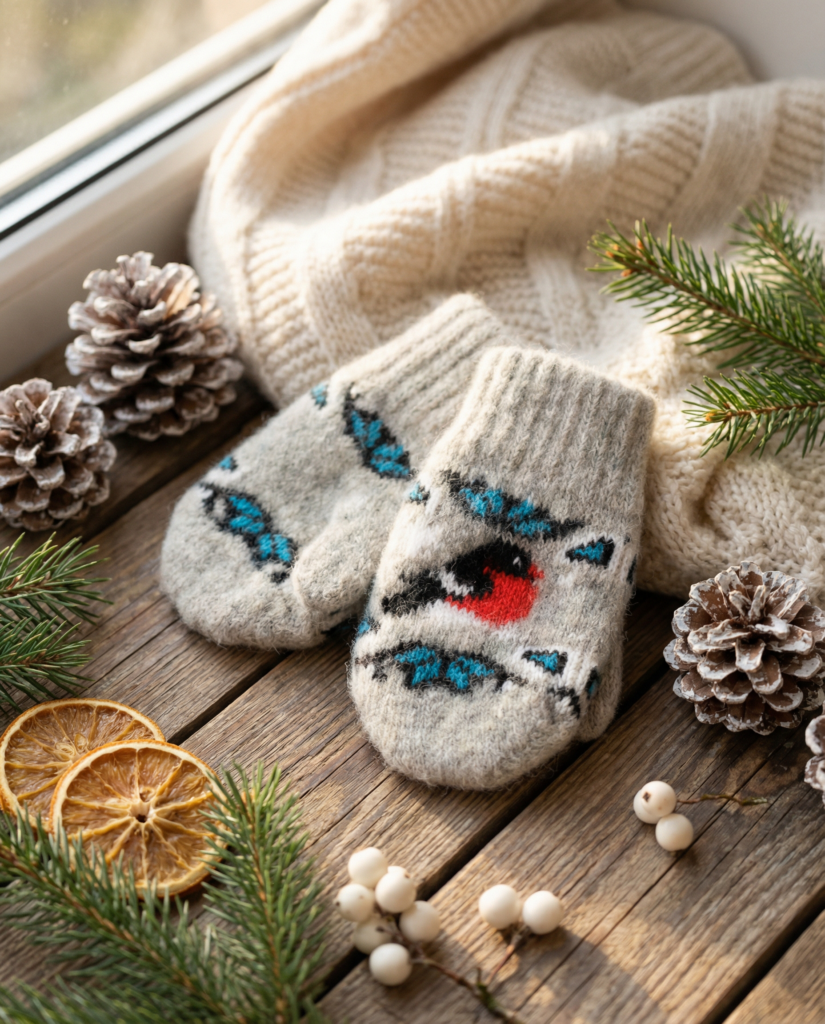 Children’s grey wool mittens SNIEGENA, WoolLando