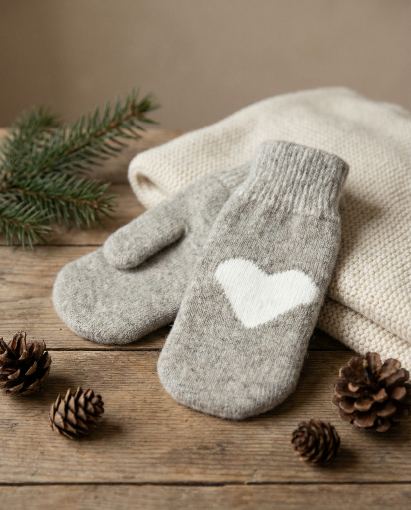 Children’s wool mittens HEART, WoolLando