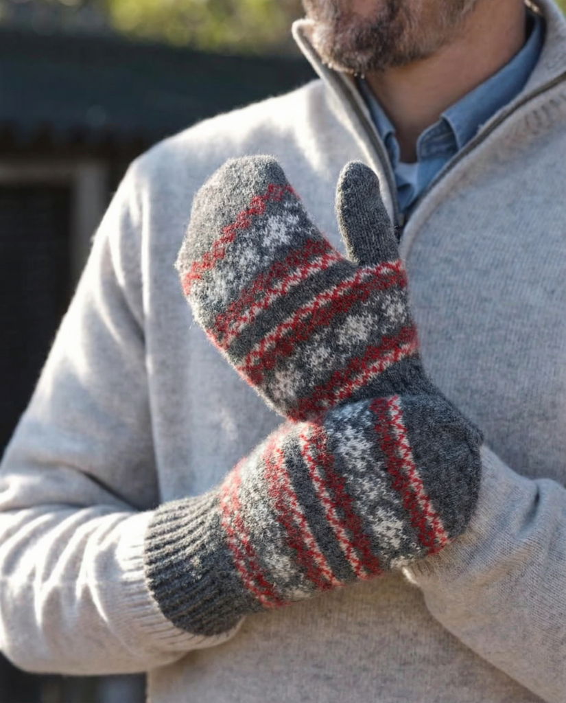 Men’s grey merino wool mittens NORDIC, WoolLando