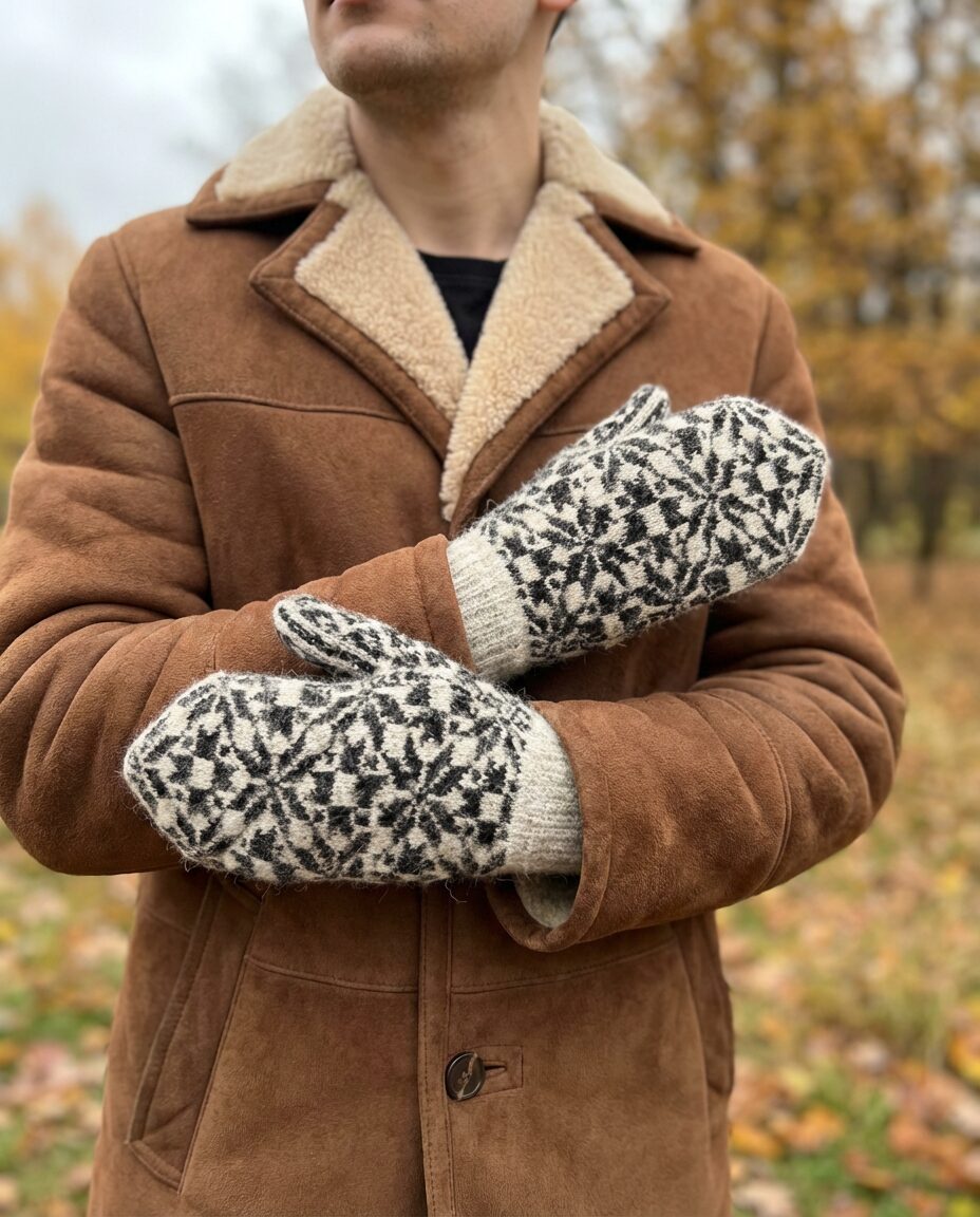 Men’s merino wool mittens TRUFFLE, WoolLando