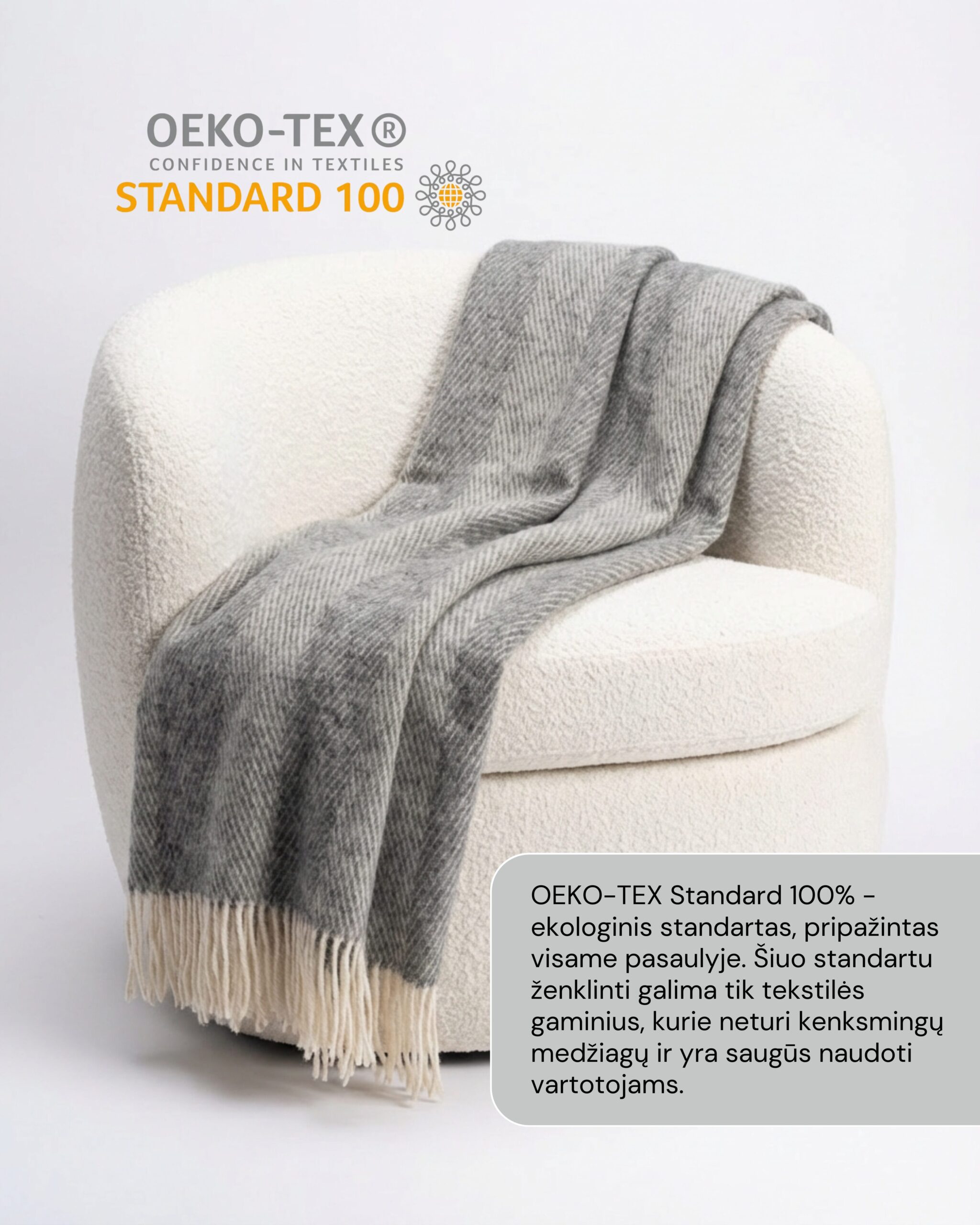 New Zealand sheep wool blanket STRIPED LIGHT GREY, WoolLando