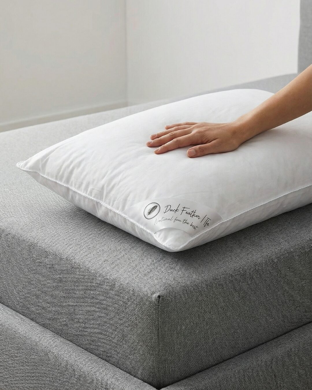Ergonomic down and feather pillow