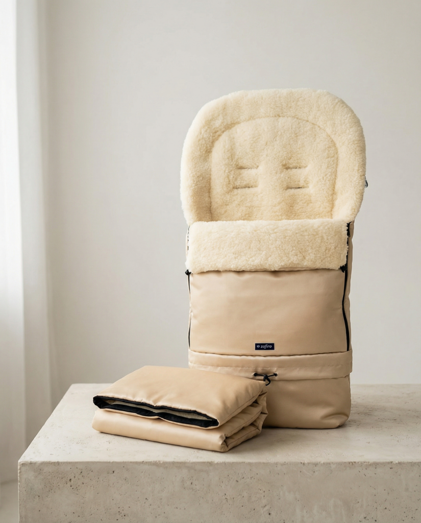 Sleep&Grow natural wool yellow baby footmuff / sleeping bag with extension, Zaffiro