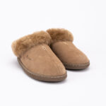 Women’s brown natural fur slip-on slippers NORA, WoolLando