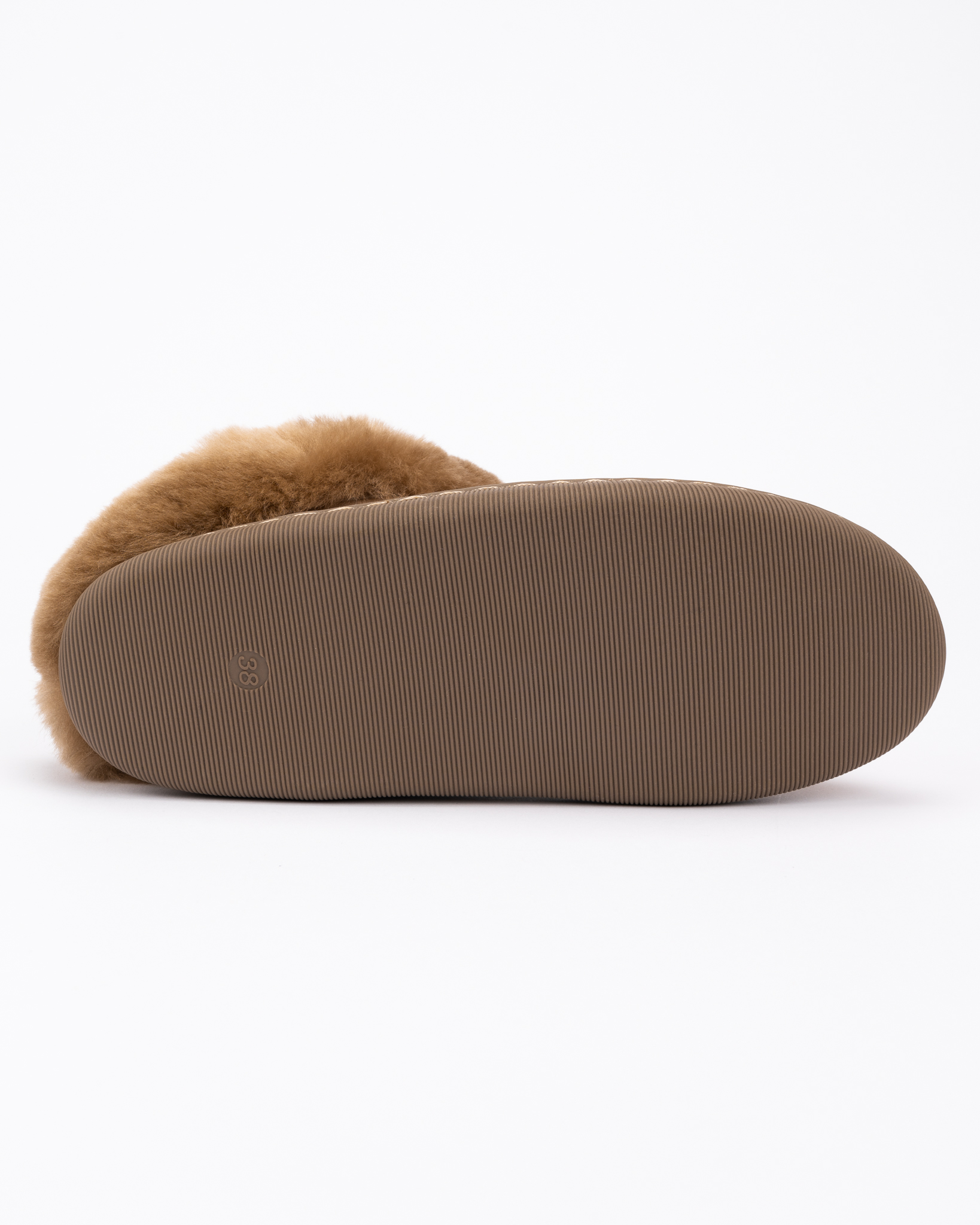 Women’s brown natural fur slip-on slippers NORA, WoolLando